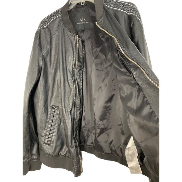 VTG Mens Armani Exchange Black Faux Leather Bomber Jacket XL Logo Tape RP10247 - Picture 4 of 8